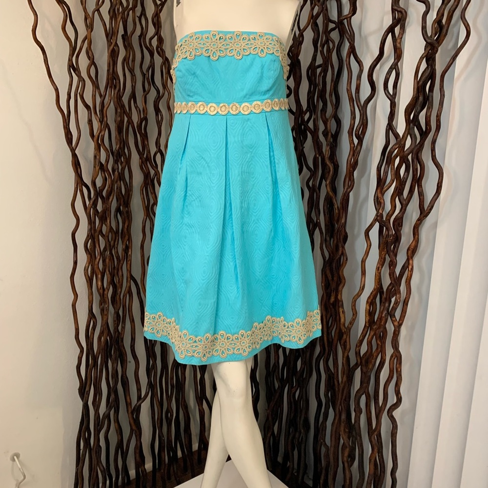 Lilly Pulitzer Turquoise Mini Dress with Gold Trim